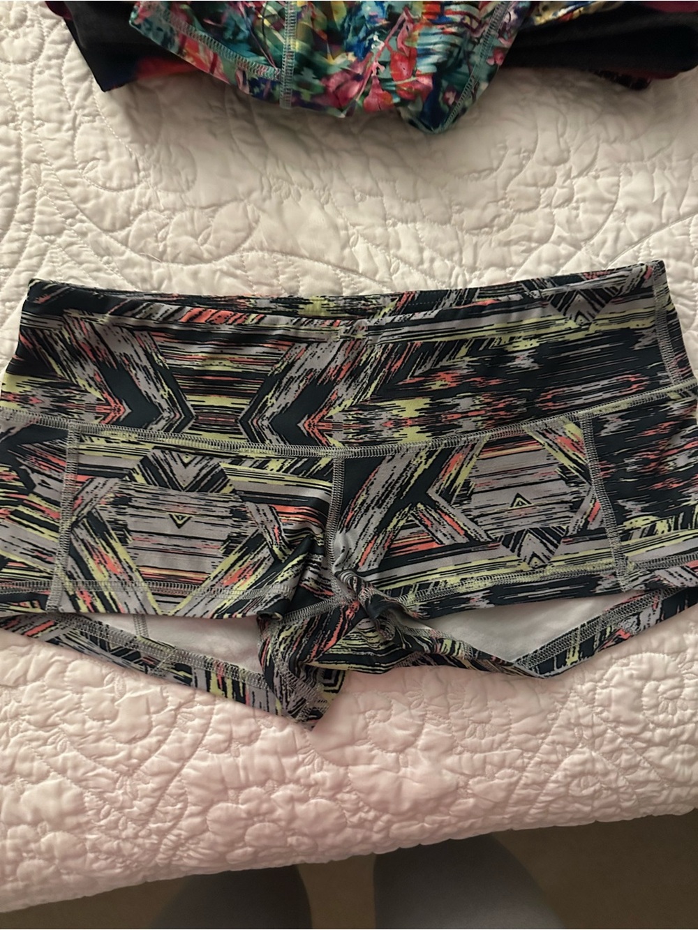 Fleo Black Geometric Athletic Shorts with Neon Stripe Accents